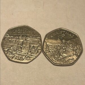 Isle of Man Christmas Themed Collectible 50 Pence Coins